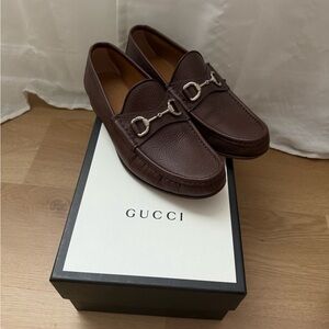 Gucci Brown Leather Loafers with Horsebit Detail